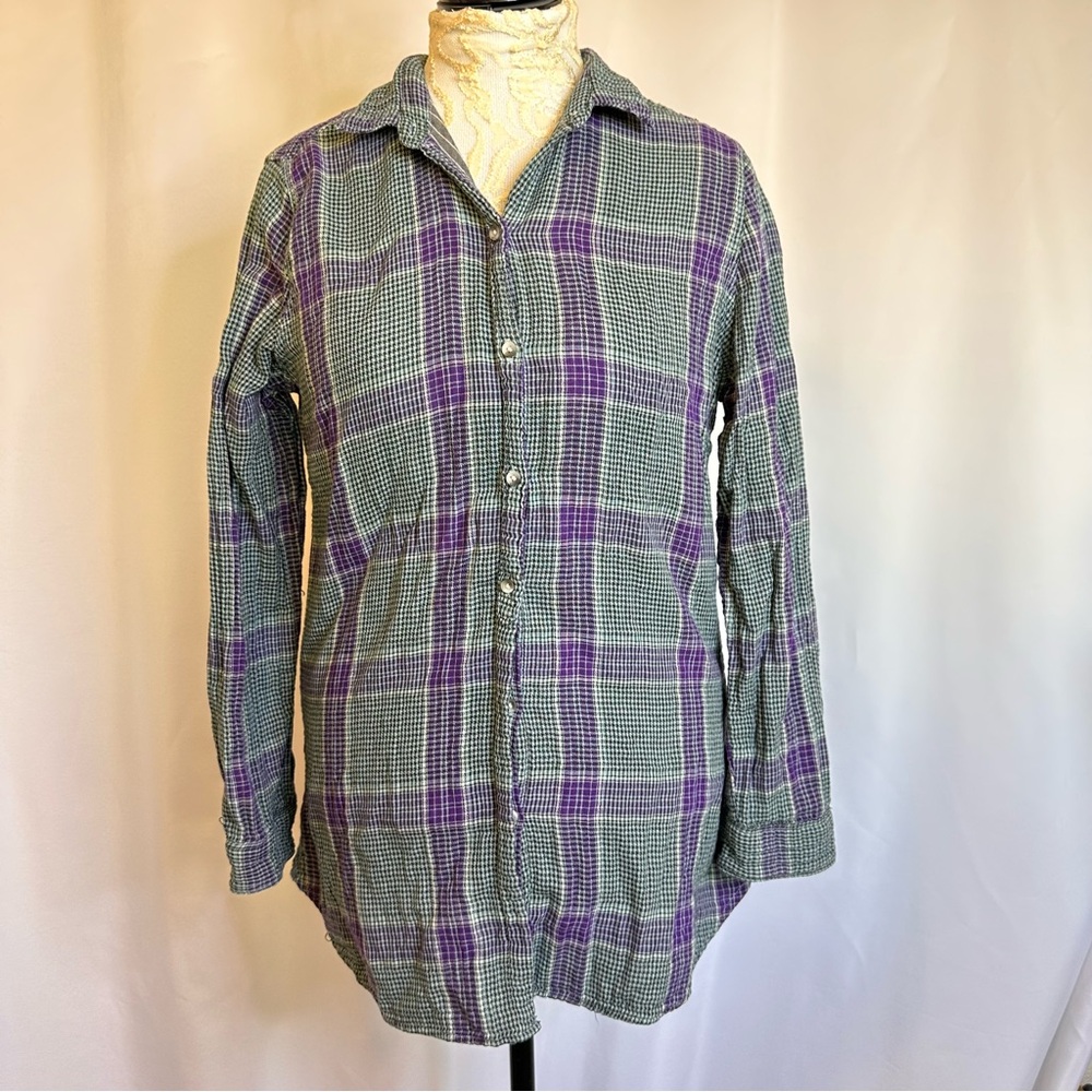 Woolrich Button Down Green and Purple Plaid Top Medium